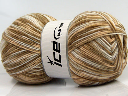 Lot of 2 x 200gr Skeins Ice Yarns SALE SELF-STRIPING Yarn Brown Shades White