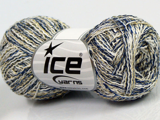 Lot of 8 Skeins Ice Yarns SALE METALLIC (40% Viscose) Yarn Cream Blue Navy Gold