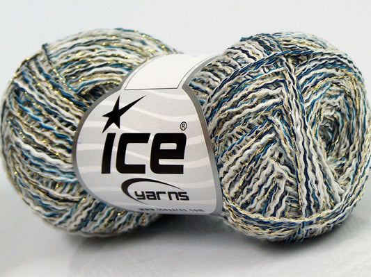 Lot of 8 Skeins Ice Yarns SALE METALLIC (40% Viscose) Yarn Cream Turquoise Navy Gold