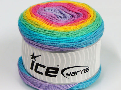 Lot of 2 x 150gr Skeins Ice Yarns CAKES NATURAL COLORFUL (100% Cotton) Yarn Rainbow