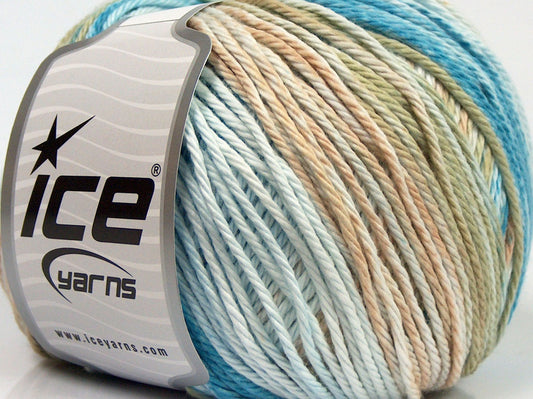 Lot of 4 x 100gr Skeins Ice Yarns MONA LISA (100% Cotton) Yarn Camel Beige Turquoise