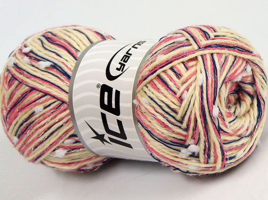 Lot of 4 x 100gr Skeins Ice Yarns SALE POMPOM (50% Wool) Yarn Pink Dark Blue Cream White