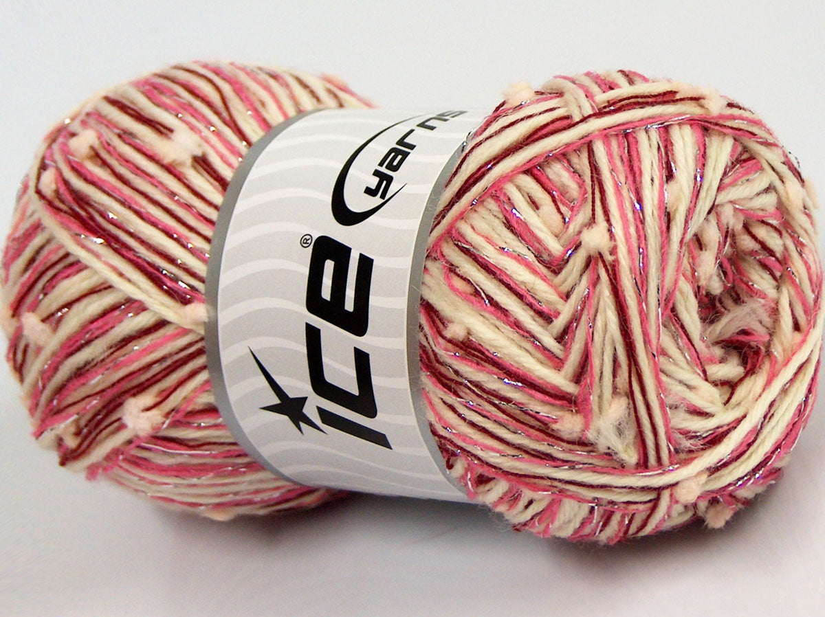 Lot of 4 x 100gr Skeins Ice Yarns SALE POMPOM (50% Wool) Yarn Pink Shades Red Cream