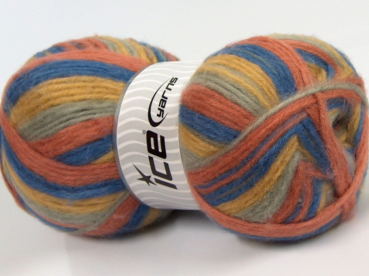 Lot of 2 x 180gr Skeins Ice Yarns SALE SELF-STRIPING Yarn Salmon Light Grey Blue Gold