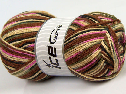 Lot of 2 x 180gr Skeins Ice Yarns MUCHO COLOR Yarn Brown Beige Khaki Black Pink