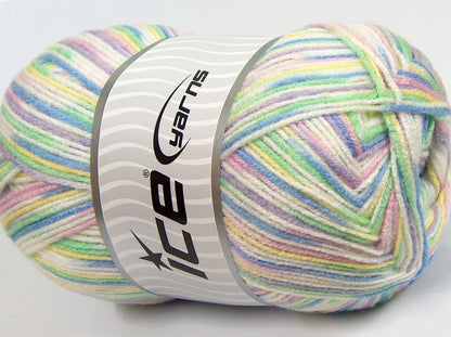 325 gr ICE YARNS SALE SELF-STRIPING Yarn White Lilac Green Yellow Pink