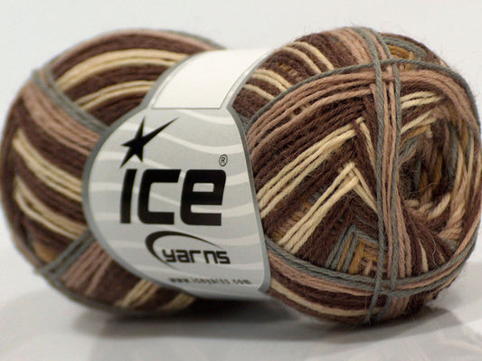 Lot of 8 Skeins Ice Yarns SALE SOCK YARN (75% Superwash Wool) Yarn Brown Shades Cream Grey