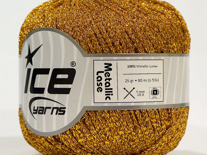 Lot of 6 Skeins Ice Yarns METALLIC LASE Hand Knitting Yarn Gold