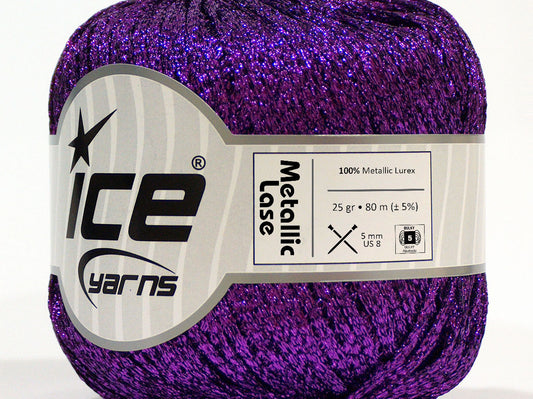 Lot of 6 Skeins Ice Yarns METALLIC LASE Hand Knitting Yarn Purple