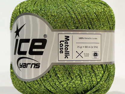 Lot of 6 Skeins Ice Yarns METALLIC LASE Hand Knitting Yarn Green