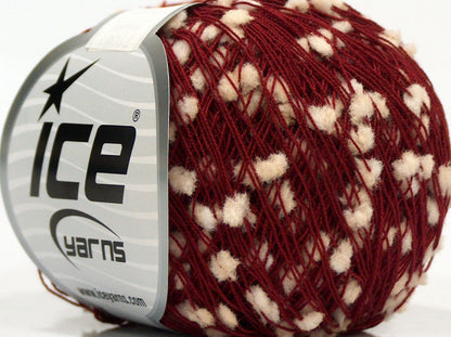 Lot of 6 Skeins Ice Yarns SALE POMPOM Hand Knitting Yarn Burgundy White
