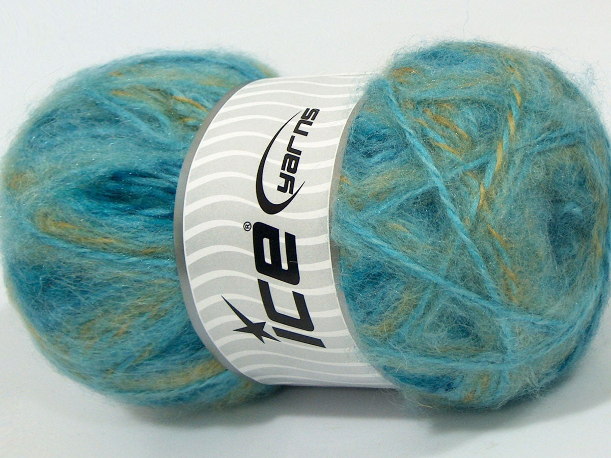 Lot of 4 x 100gr Skeins Ice Yarns SALE WINTER (15% Mohair 15% Wool) Yarn Turquoise Shades Light Khaki
