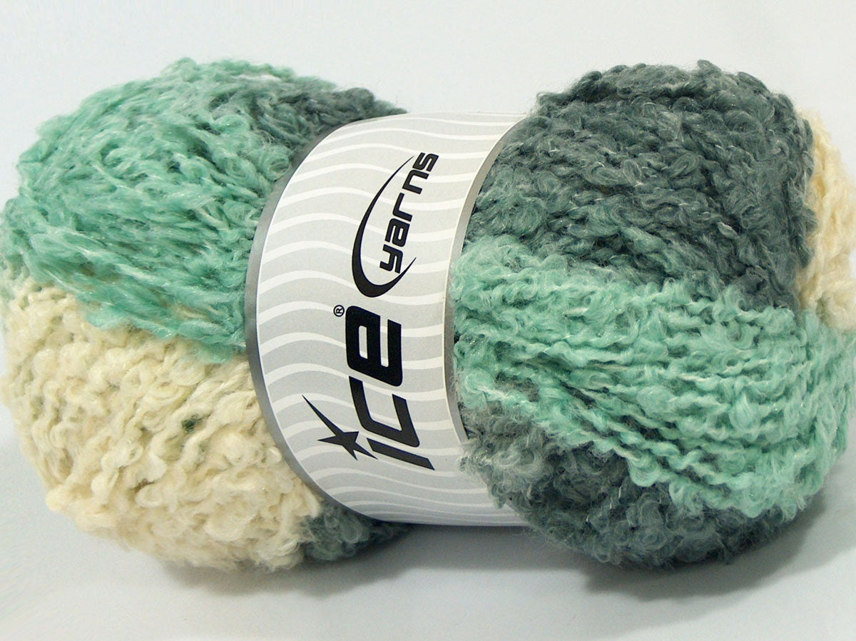 Lot of 4 x 100gr Skeins Ice Yarns BEATRICE (20% Mohair 30% Wool) Yarn Cream Mint Green Grey