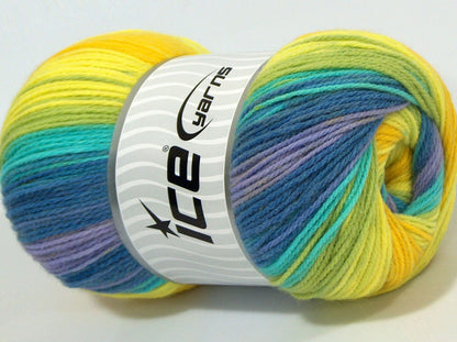 Lot of 4 x 100gr Skeins Ice Yarns MAGIC LIGHT Yarn Turquoise Blue Shades Green Yellow Lilac