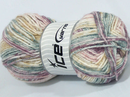 Lot of 4 x 100gr Skeins Ice Yarns SALE SELF-STRIPING (10% Wool) Yarn White Indigo Blue Beige Purple