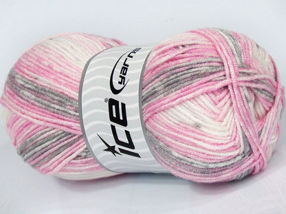 Lot of 4 x 100gr Skeins Ice Yarns HAPPY BABY Yarn Pink Shades Grey Shades Cream
