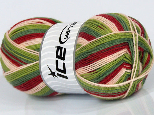 Lot of 4 x 80gr Skeins Ice Yarns SALE SOCK YARN (75% Superwash Wool) Yarn Light Pink Red Green Shades