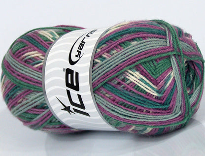 Lot of 4 x 110gr Skeins Ice Yarns SALE SOCK YARN (75% Superwash Wool) Yarn Green Light Grey Lilac