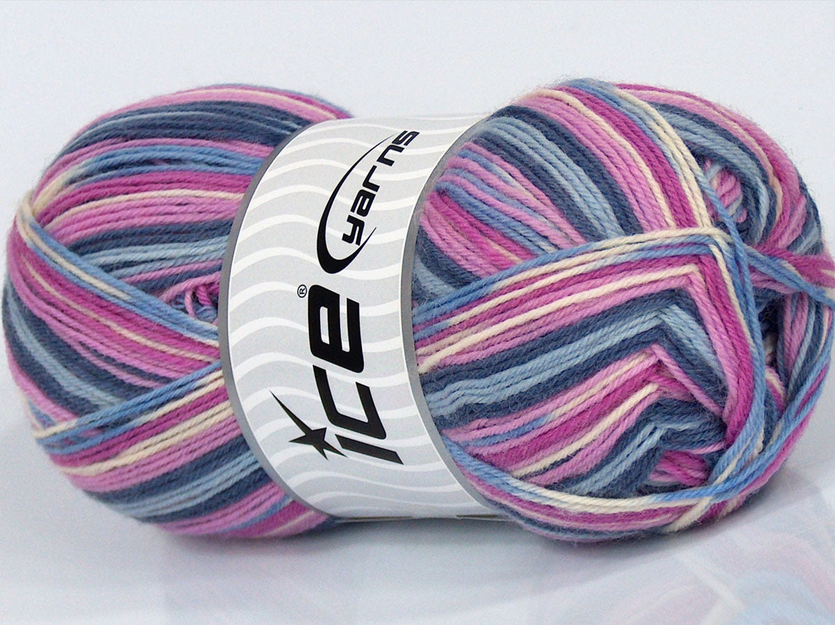 Lot of 4 x 105gr Skeins Ice Yarns SALE SOCK YARN (75% Superwash Wool) Yarn Lilac Shades Blue Shades Fuchsia