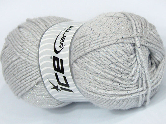 Lot of 2 x 150gr Skeins Ice Yarns SALE METALLIC Hand Knitting Yarn Light Grey