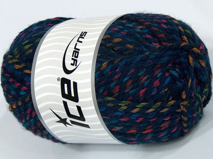 300 gr ICE YARNS SALE SELF-STRIPING (50% Wool) Yarn Dark Navy Turquoise Fuchsia