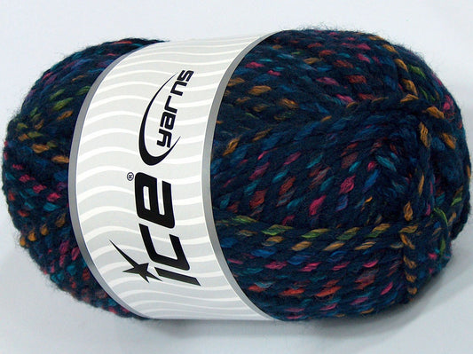 300 gr ICE YARNS SALE SELF-STRIPING (50% Wool) Yarn Dark Navy Turquoise Fuchsia