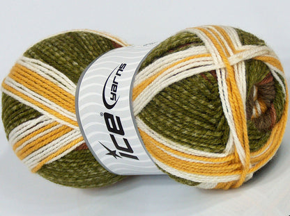 Lot of 3 x 130gr Skeins Ice Yarns SALE SELF-STRIPING Yarn Green Gold White