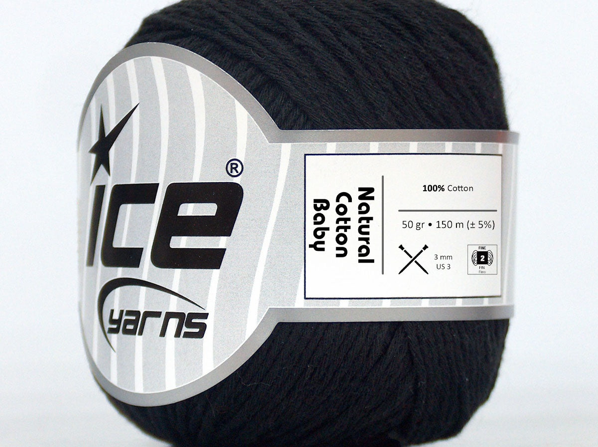 Lot of 8 Skeins Ice Yarns NATURAL COTTON BABY (100% Cotton) Yarn Black