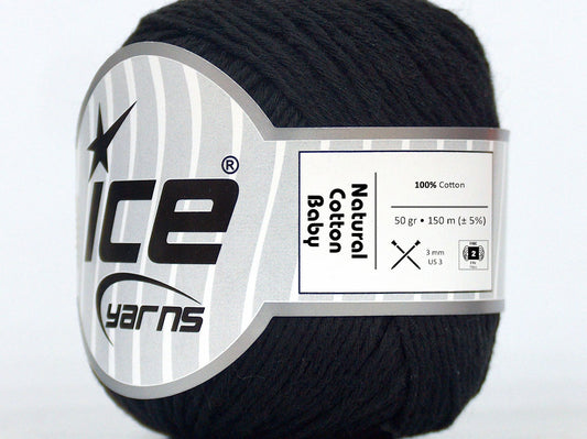 Lot of 8 Skeins Ice Yarns NATURAL COTTON BABY (100% Cotton) Yarn Black