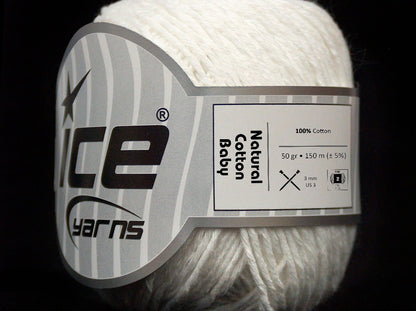 Lot of 8 Skeins Ice Yarns NATURAL COTTON BABY (100% Cotton) Yarn White