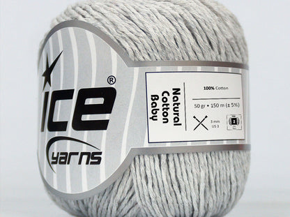 Lot of 8 Skeins Ice Yarns NATURAL COTTON BABY (100% Cotton) Yarn Light Grey