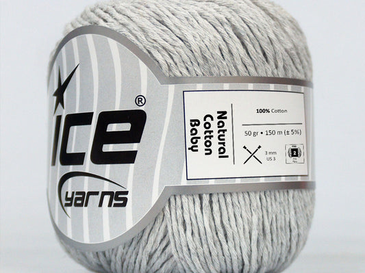 Lot of 8 Skeins Ice Yarns NATURAL COTTON BABY (100% Cotton) Yarn Light Grey