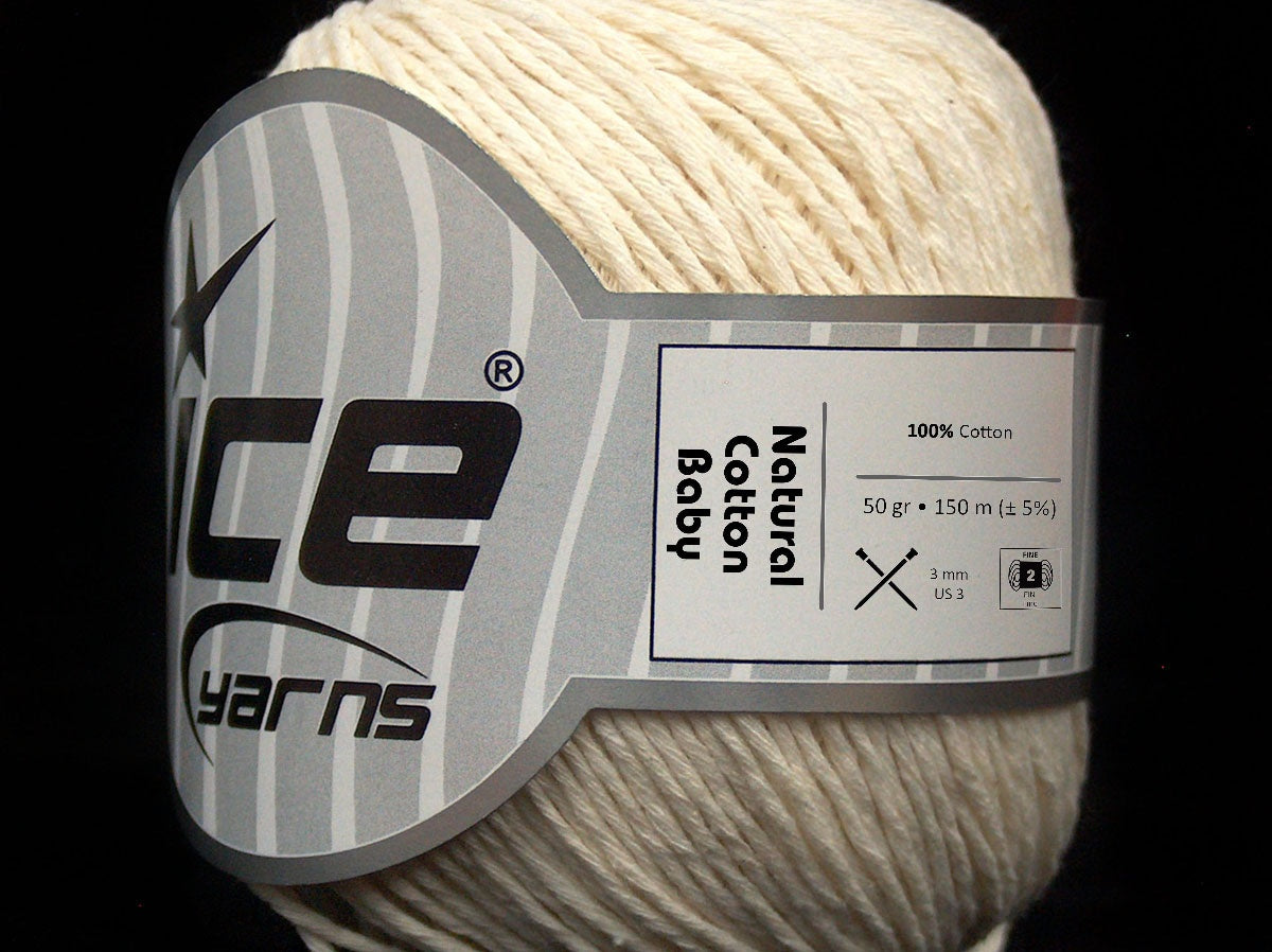 Lot of 8 Skeins Ice Yarns NATURAL COTTON BABY (100% Cotton) Yarn Cream