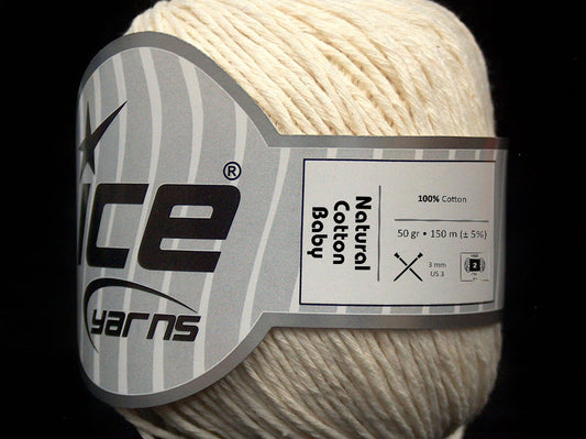 Lot of 8 Skeins Ice Yarns NATURAL COTTON BABY (100% Cotton) Yarn Cream