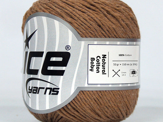 Lot of 8 Skeins Ice Yarns NATURAL COTTON BABY (100% Cotton) Yarn Brown