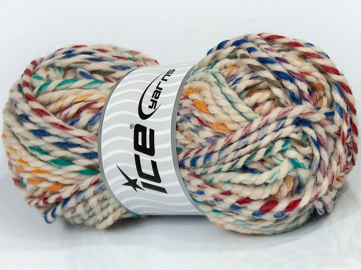 Lot of 4 x 95gr Skeins Ice Yarns SALE SELF-STRIPING (25% Wool) Yarn Ecru Rainbow