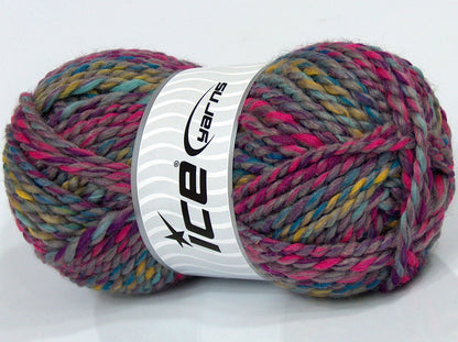 Lot of 4 x 95gr Skeins Ice Yarns SALE SELF-STRIPING (25% Wool) Yarn Fuchsia Purple Gold Grey Light Turquoise