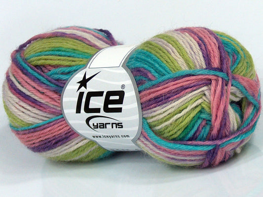 Lot of 6 Skeins Ice Yarns SALE SOCK YARN (75% Superwash Wool) Yarn Purple Pink Green Turquoise