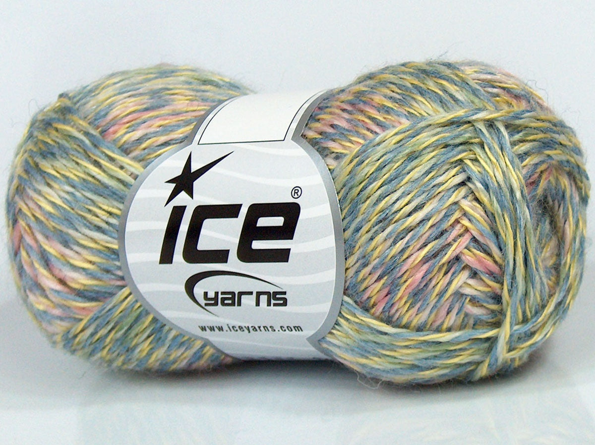 Lot of 6 Skeins Ice Yarns SALE SELF-STRIPING (30% Wool) Yarn Pink Blue Yellow