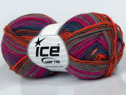 Lot of 6 Skeins Ice Yarns SALE SOCK YARN (75% Superwash Wool) Yarn Jeans Blue Salmon Grey Fuchsia