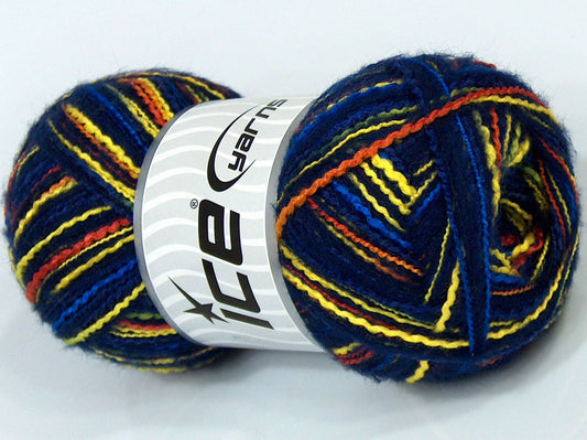Lot of 4 x 100gr Skeins Ice Yarns CUSTOM BLEND (10% Wool) Yarn Navy Blue Yellow Copper