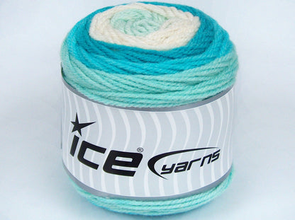 Lot of 3 x 100gr Skeins Ice Yarns CAKES WOOL (20% Wool) Yarn White Turquoise Shades