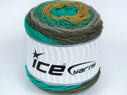 Lot of 3 x 100gr Skeins Ice Yarns CAKES WOOL (20% Wool) Yarn Green Shades Camel Shades