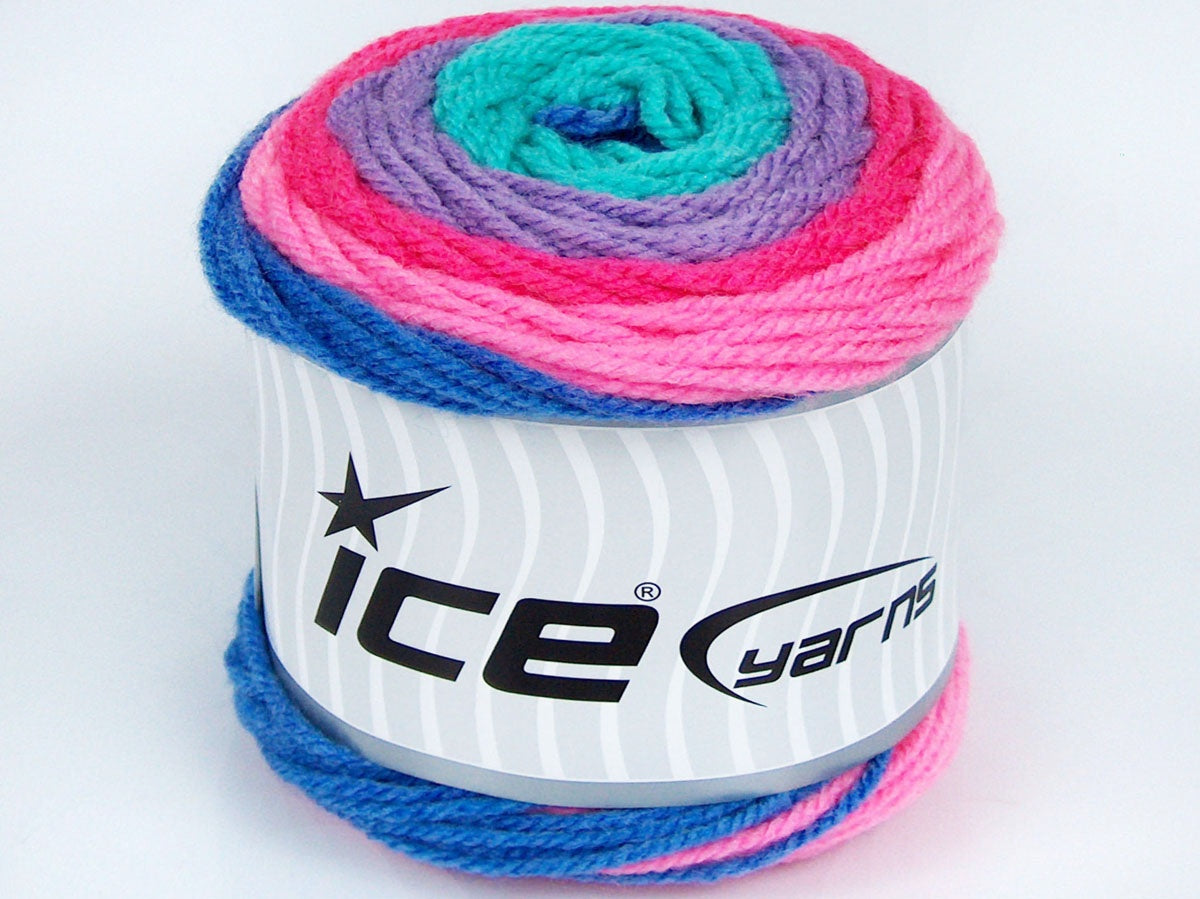 Lot of 3 x 100gr Skeins Ice Yarns CAKES WOOL (20% Wool) Yarn Turquoise Lilac Pink Shades