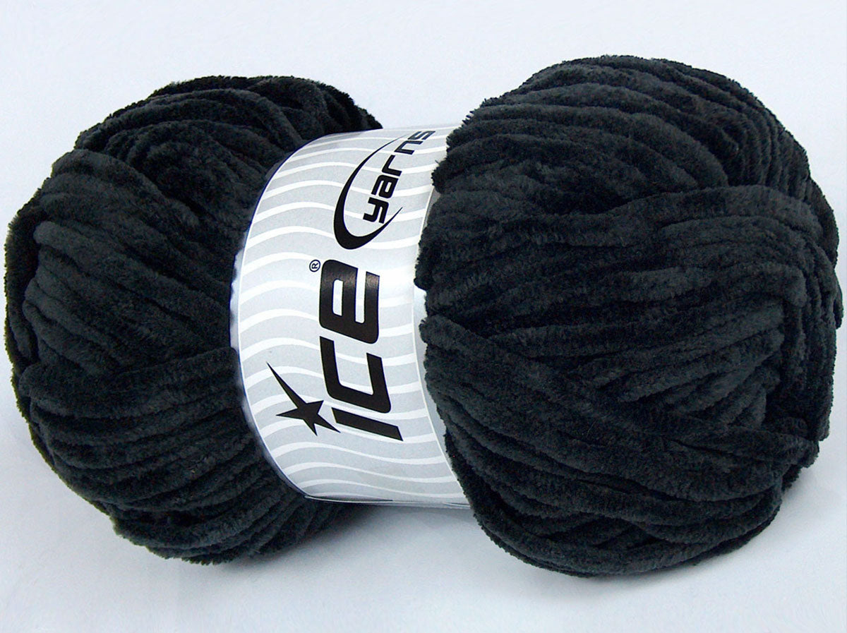 Lot of 4 x 100gr Skeins Ice Yarns VELVET CHENILLE Hand Knitting Yarn Black