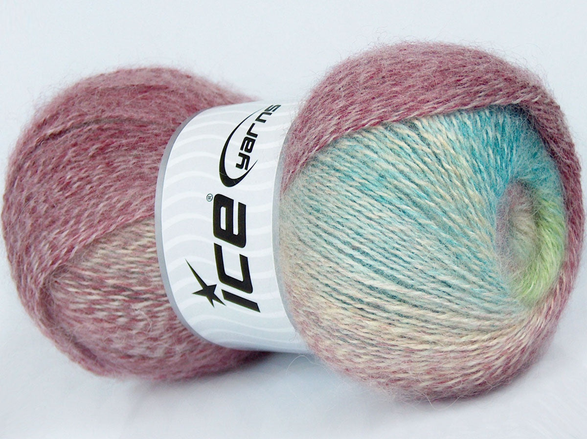 Lot of 4 x 100gr Skeins Ice Yarns MOHAIR PASTEL (10% Mohair 15% Wool) Yarn Green Turquoise Burgundy Cream