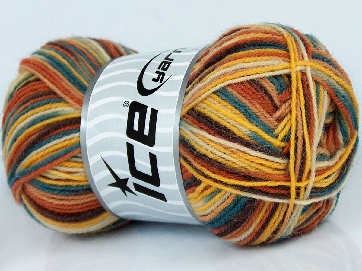 Lot of 8 Skeins Ice Yarns SOCKENWOLLE (75% Superwash Wool) Yarn Yellow Cream Camel Gold Turquoise