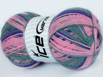 Lot of 4 x 100gr Skeins Ice Yarns COLORWAY SOCK (75% Superwash Wool) Yarn Pink Lilac Grey Cream