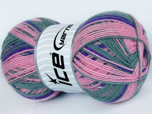 Lot of 4 x 100gr Skeins Ice Yarns COLORWAY SOCK (75% Superwash Wool) Yarn Pink Lilac Grey Cream