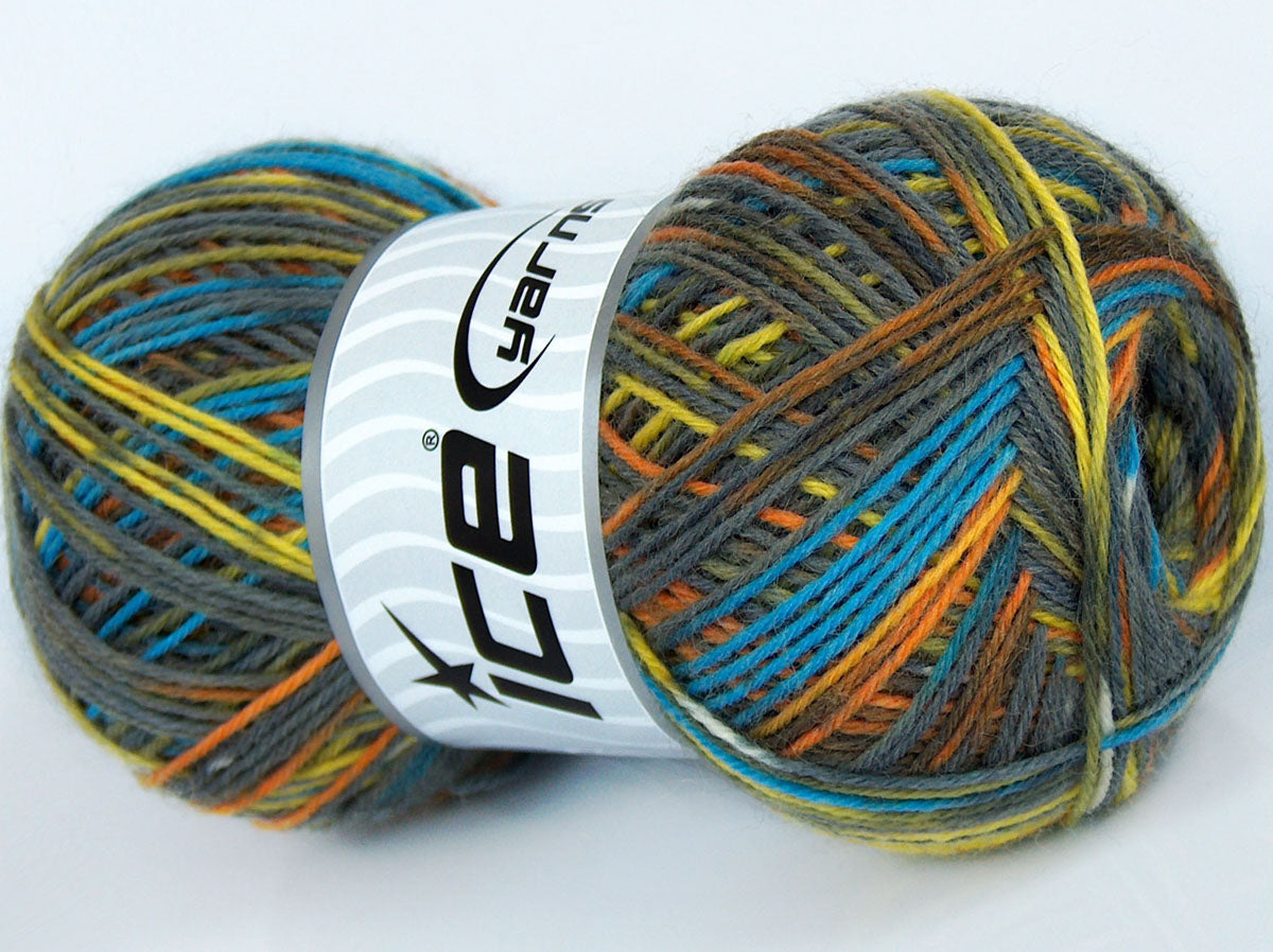 Lot of 4 x 100gr Skeins Ice Yarns COLORWAY SOCK (75% Superwash Wool) Yarn Grey Blue Green Gold